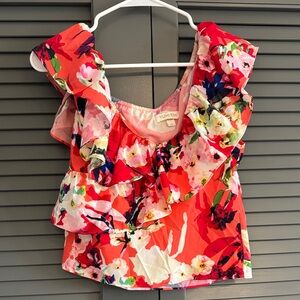 Floral Ruffle Top - Red Multi, New Without Tags